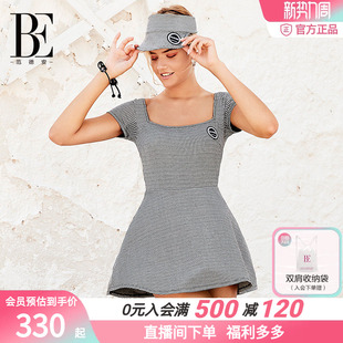 聚拢遮肉显瘦温泉度假泳装 泳衣 系列千鸟格连体裙式 BE范德安时尚