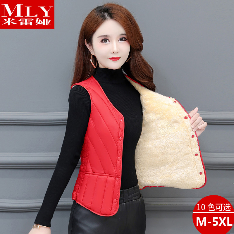 2025新款秋冬羽绒棉马甲女中老年加绒修身保暖背心短款坎肩棉内胆