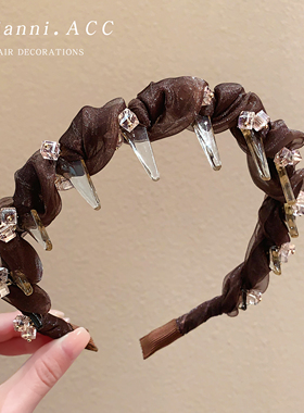 优雅网纱水钻带齿发箍女防滑增高颅顶头箍气质压发卡日常外戴新款