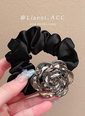 韩系水钻玫瑰花发圈女2026新款头绳头花扎低马尾弹力皮筋轻奢发绳
