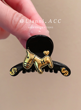 黑色小马迷你抓夹女高级感侧边刘海夹字母H发抓精致小号发卡头饰