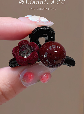 精致百搭红花闪钻小抓夹气质时尚碎发夹子小号发卡前额刘海夹顶夹