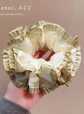 法式米色缎面双层大肠发圈女高级感丸子头扎头发超大气质发饰头绳