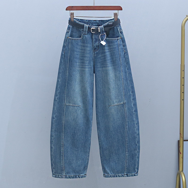 冬季新款加绒加厚阔腿牛仔弯刀裤