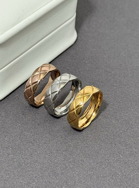 钛钢18k金色小香风菱格戒指女不掉色日韩时尚波浪复古指环关节戒