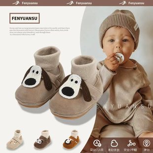 学步软底婴幼儿鞋 冬季 12个月女宝宝加绒棉鞋 袜6 子保暖 新生婴儿鞋