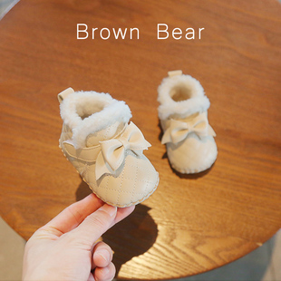 子加绒0 12个月女宝宝棉鞋 一岁秋冬公主鞋 软底 冬季 学步鞋 婴儿鞋