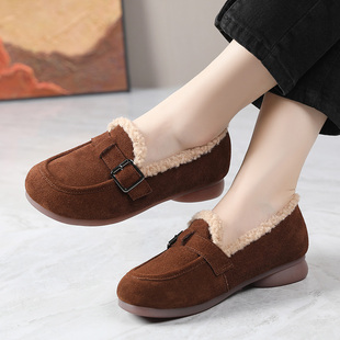 41一43外穿胖脚宽肥平底妈妈棉鞋 女鞋 2025软磨砂皮加大码 秋冬新款