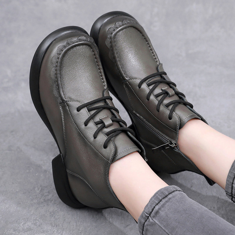 冬季春款真皮小个子低跟靴子女显高超软大码女鞋宽头马丁靴女2025,女鞋,时装靴,淘宝优惠券,粉丝福利购,淘宝优惠卷