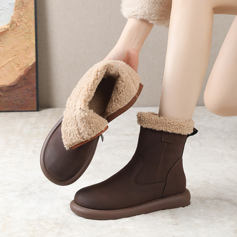 磨砂牛皮雪地靴软底防滑妈妈鞋冬季平底加绒棉鞋41-43大码短靴女,女鞋,时尚雪地靴,淘宝优惠券,粉丝福利购,淘宝优惠卷