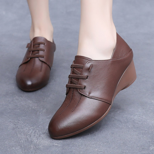 玲峰大码真皮女鞋柔软舒适透气