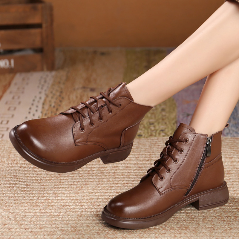 玲峰大码真皮女鞋柔软舒适保暖