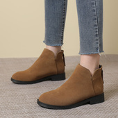 2025时尚 平底磨砂真皮显瘦短靴软底单靴 新款 大码 女靴41一43冬季