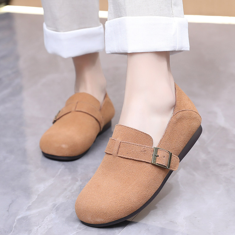 真皮勃肯鞋春秋2025女单鞋圆头宽胖脚大码乐福皮鞋软底磨毛孕妇鞋,女鞋,深口单鞋,淘宝优惠券,粉丝福利购,淘宝优惠卷