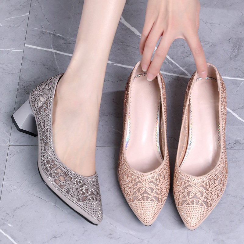 时尚中跟大码凉鞋41一43女2025年新款外穿女款秋季镂空水钻网纱鞋,女鞋,时装凉鞋,淘宝优惠券,粉丝福利购,淘宝优惠卷