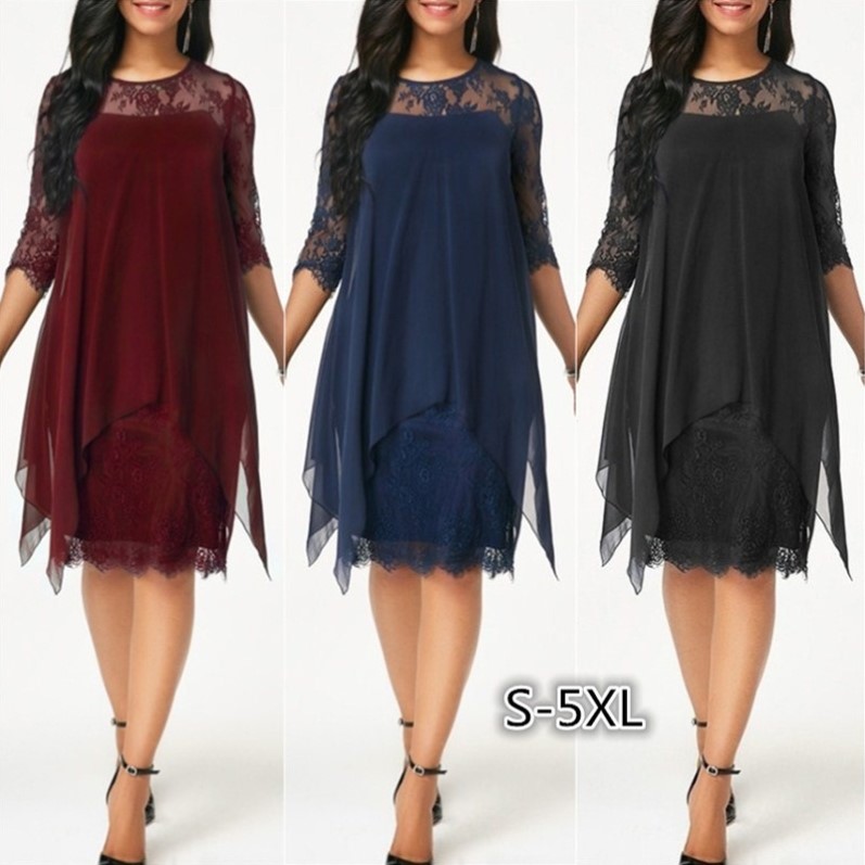 S-5XL women chiffon dresses plus size ladies lace skirt大码