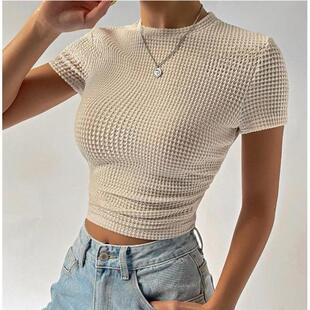 Knit T恤上衣女 百搭圆领针织短袖 Women Tee Tshirt Top 欧美修身