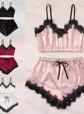 Strap three-point chest wrapped lace set 吊带三点式蕾丝套装