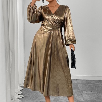 XL-4XL women dress elegant ladies skirt 灯笼袖高腰修身连衣裙