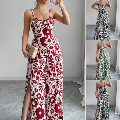 长裤印花连体裤Printed sling backless wide leg jumpsuit pants