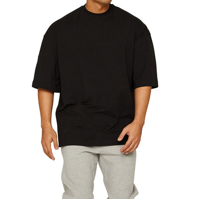 欧美风运动休闲跑步健身宽松纯色oversize短袖T恤男潮Men T-Shirt
