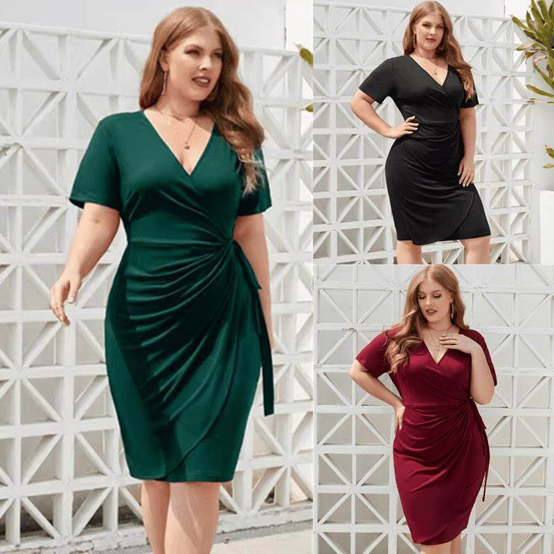 Plus size summer women dresses big size lady V neck dress 裙