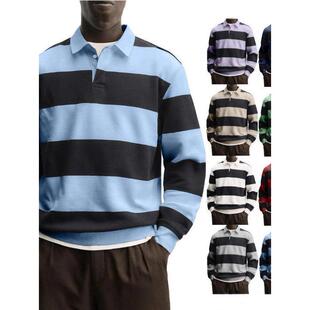 Long-sleeved striped T-shirt loose top 长袖条纹t恤男宽松上衣