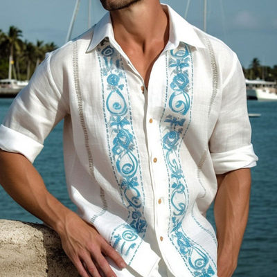 New printed shirt trend 3D digital loose men's long sleeved