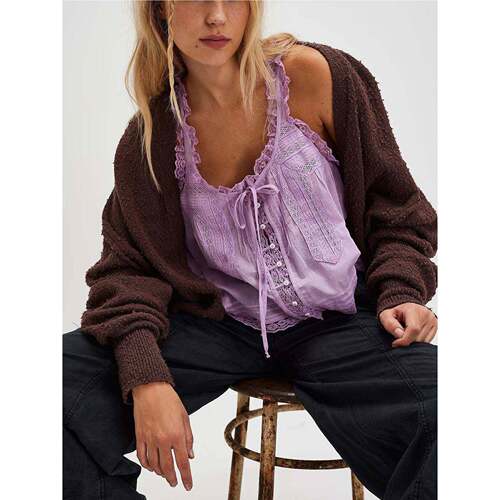 欧美蕾丝花边拼接甜美修身小吊带背心系扣上衣Lace camisole vest