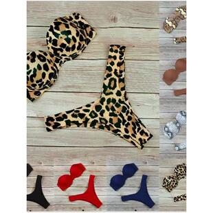 Print Bikini Wrap Swimsuit 硬包豹纹裹胸泳衣比基尼 Leopard