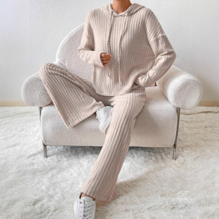 long Set Long Piece Two Pants and tops Sleeve Knitted Casual