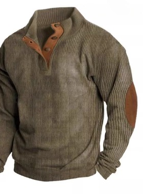 Men's sweatshirt 欧美男士户外套头灯芯绒休闲立领长袖卫衣T恤