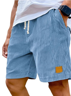 men's embroidered corduroy fashionablelace up casual shorts