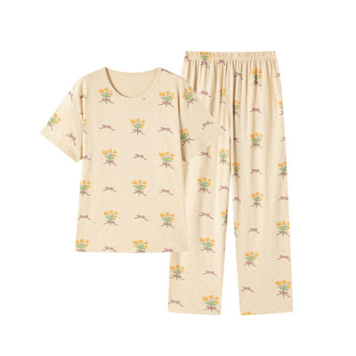 新疆彩棉女士短袖长裤套头睡衣