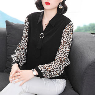 衣服t恤衬衫 翻领POLO衫 胖mm中年女士妈妈装 上衣女大码 斑马纹长袖