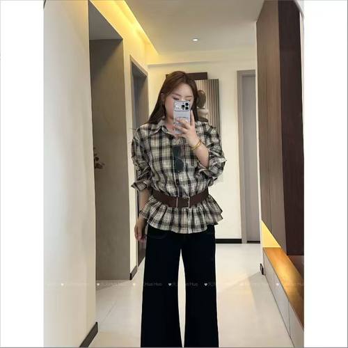 桔诗2025韩系格子立领衬衫