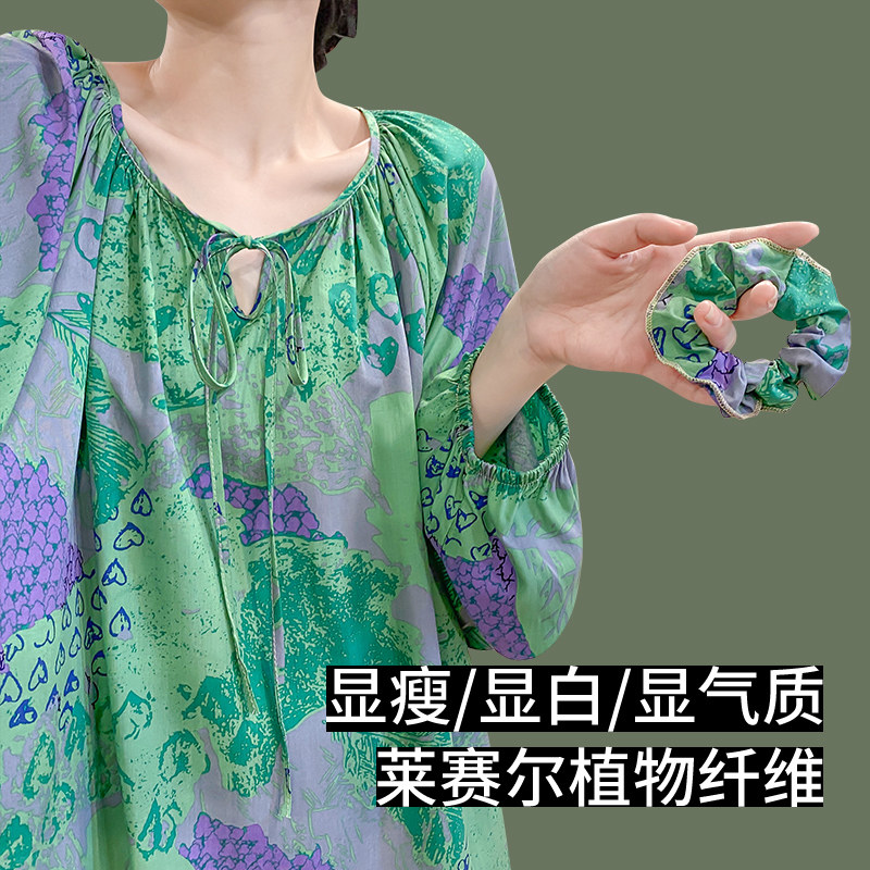 棉绸睡衣女士薄款夏季长袖人造棉家居服绵绸套装可外穿韩版中国风