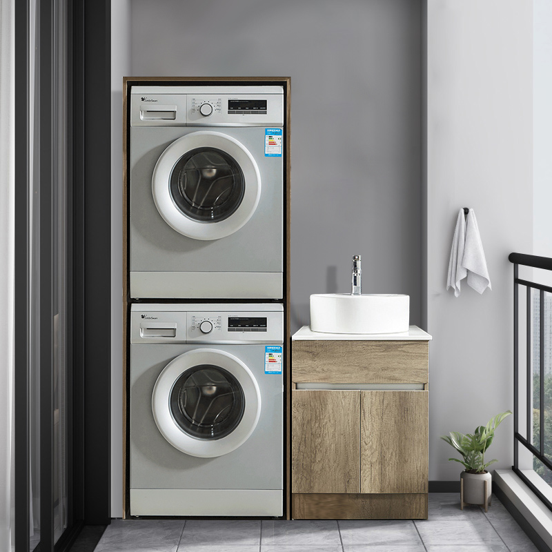 双层洗衣机柜叠加烘干机一体柜阳台伴侣洗手洗脸盆组合切角定制