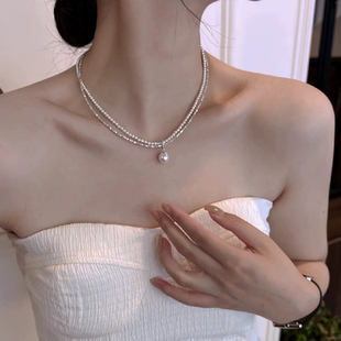 碎银子s925纯银珍珠项链女法式 轻奢气质高级感珍珠吊坠送女友礼物