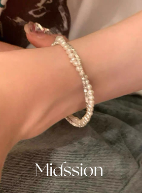 s925纯银碎银子天然巴洛克珍手链女生新款轻奢in小众高级感手串