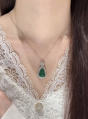 s925通体纯银天然玉髓翡翠绿葫芦项链吊坠女款高级感锁骨链送女友