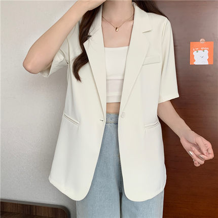 高级感夏季薄款小西装外套女2023年新款设计感小众短袖宽松休闲
