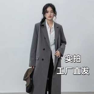 英伦风排扣西服 外穿长款 风衣女西装 通勤外套新款 简约气质大衣爆款