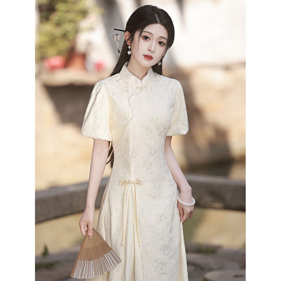 新中式旗袍夏季改良年轻款少女国风礼服奥黛连衣裙日常可穿小个子