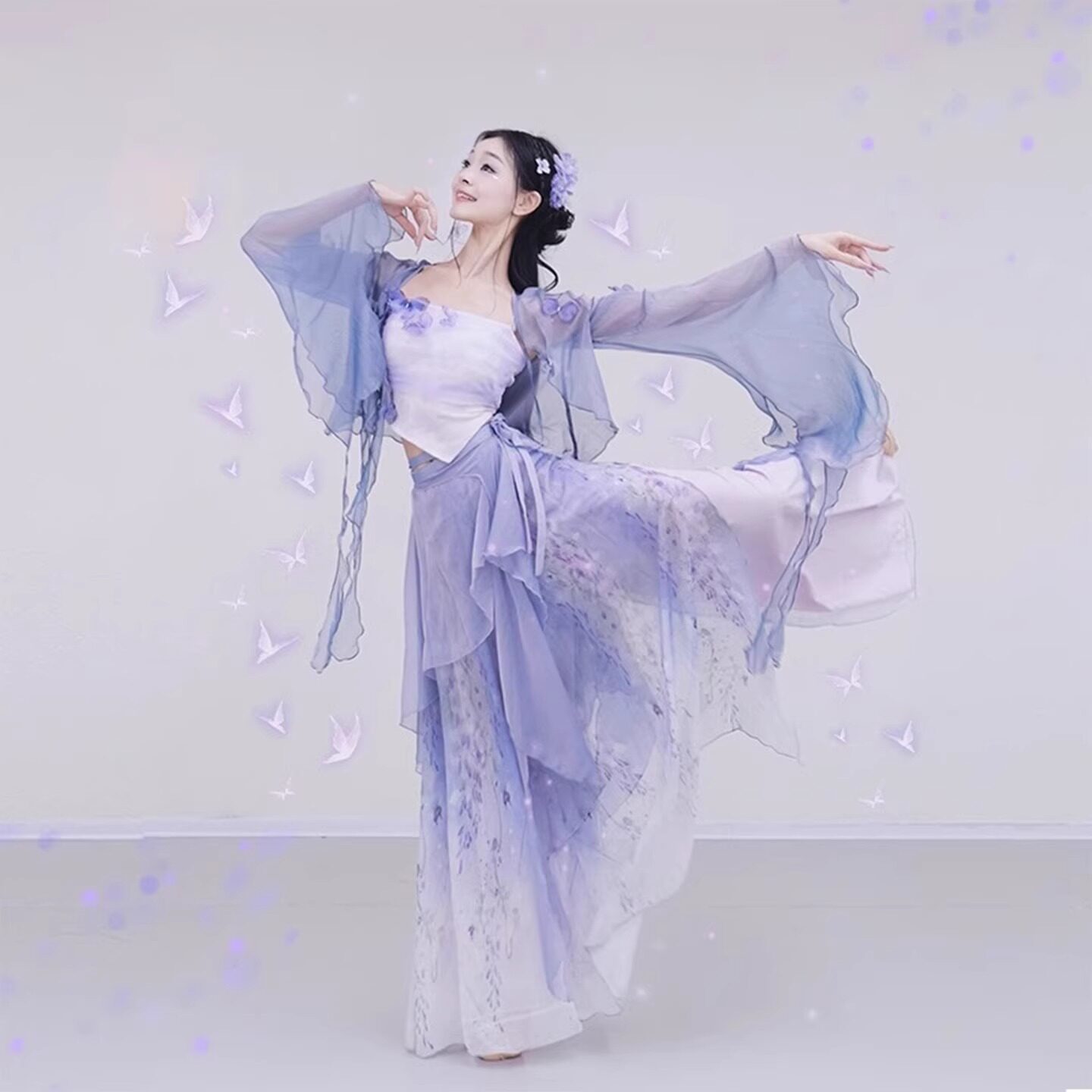 2025新款古典舞渐变仙气飘逸纱衣喇叭袖外披晕染裤裙演出服练功服