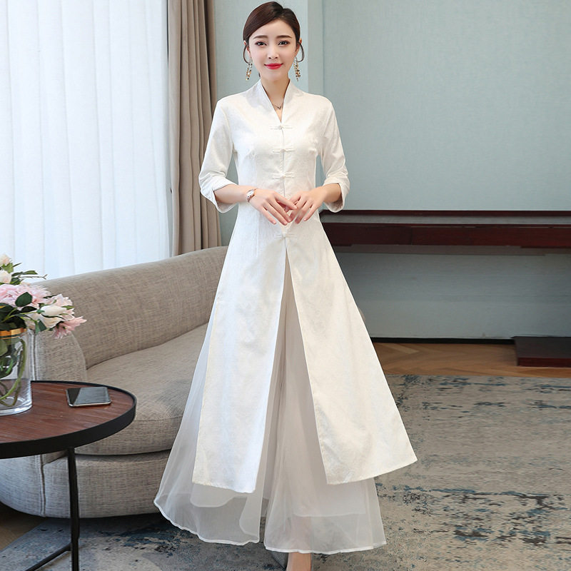 25春中国风禅舞服连衣裙复古刺绣晚礼服文艺棉麻提花茶禅服长裙女