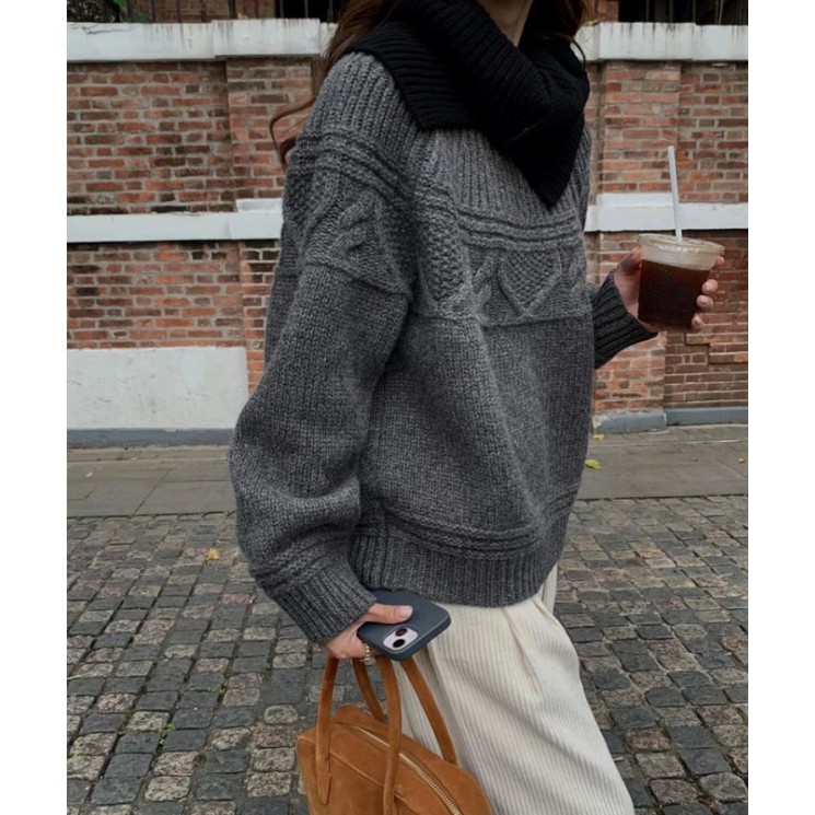 100%纯山羊绒毛衣女加厚2025秋冬新款圆领麻花宽松套头针织打底衫