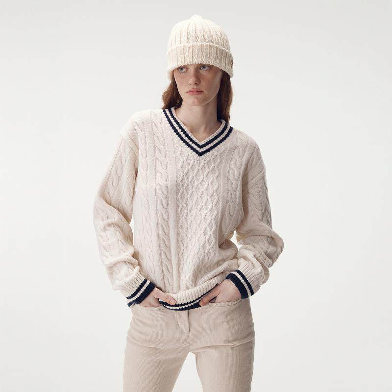 100%山羊绒毛衣女加厚25秋冬新款V领麻花拼色宽松套头针织打底衫