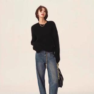 显瘦套头针织打底衫 宽松大码 女加厚圆领2025秋冬新款 100%山羊绒衫