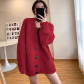 100%纯山羊绒开衫 加厚针织毛衣外套 宽松大码 女中长款 2025秋冬新款